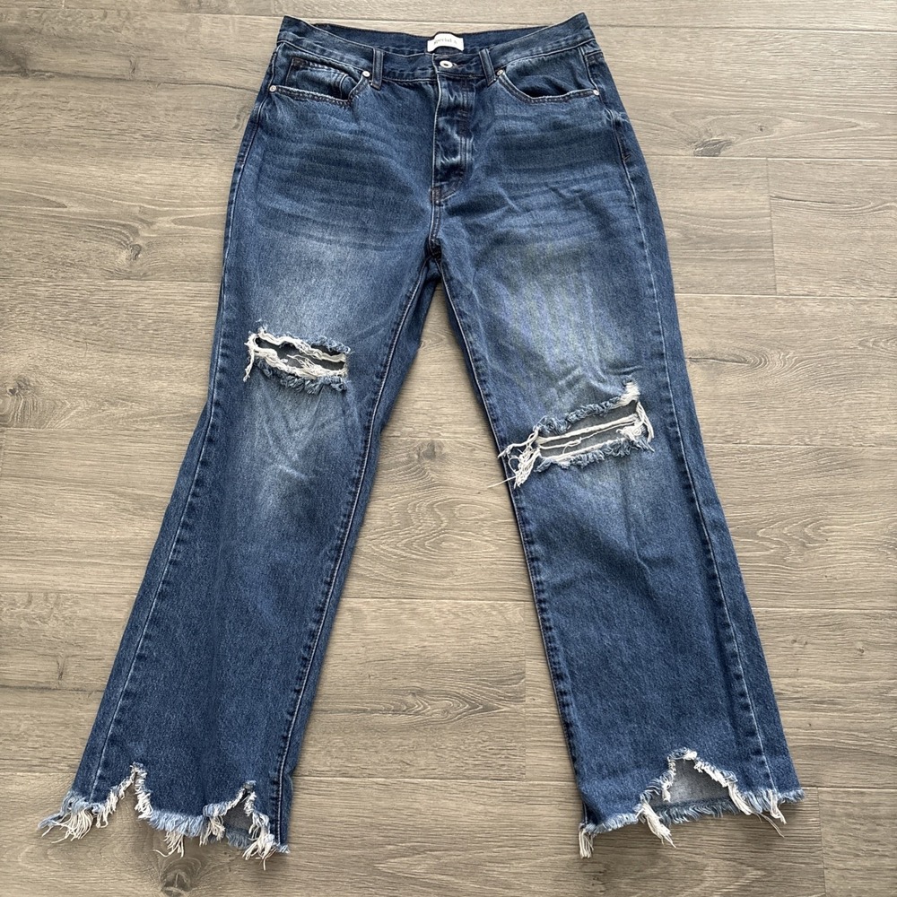 Special A Jeans size 11 Ripped knees Frayed Hem high rise button fly 27.5" insea